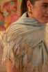 Leafy Sparkle Royal | Embroidered Fine Merino Wool Stole